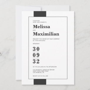 Invitation Mariage moderne et moderne en noir et blanc minima