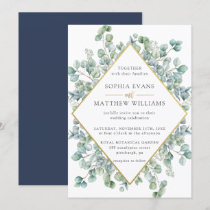 Invitation Mariage moderne Eucalyptus Verdure Gold Frame