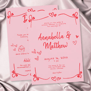 Invitation Mariage Moderne Fantaisiste avec Cœur Dessiné à la