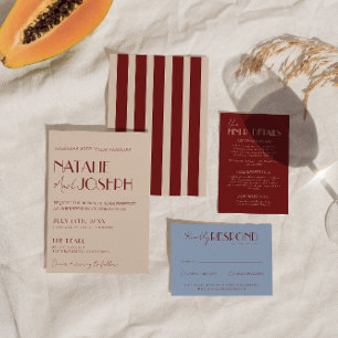 Invitation Mariage Moderne Fantaisiste Bleu Rouge Profond Élé