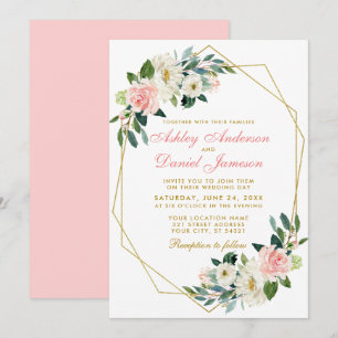 Invitation Mariage moderne Floral rose or géométrique  Pk