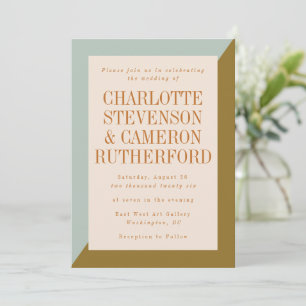 Invitation Mariage Moderne Géométrique Bleu Clair et Olive
