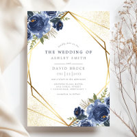 Mariage moderne géométrique floral bleu marine or