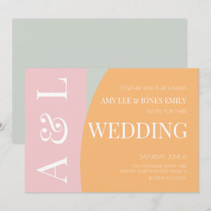Invitation Mariage Moderne Géométrique Rose Menthe Clair 