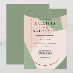 Invitation Mariage moderne géométrique Vert rose-duché