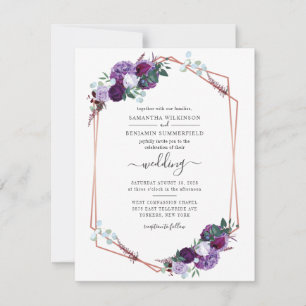 Invitation Mariage moderne géométrique violet de végétation f