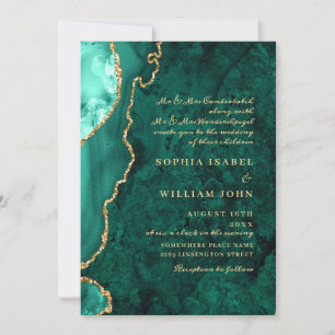 Invitation Mariage moderne Golden Green Marble Agate
