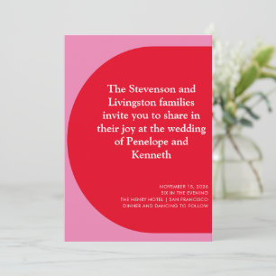 Invitation Mariage moderne Gras géométrique Joué Rouge Rose