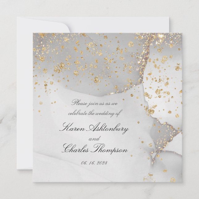 Invitation Mariage Moderne Gris Doux Et Chatoyant Or (Devant)