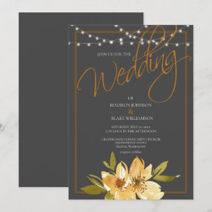 Invitation Mariage moderne gris, jaune et cuivre