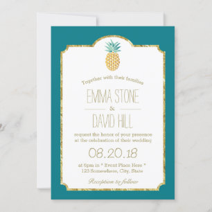 Invitation Mariage moderne Hawaiian Pineappy Gold encadré