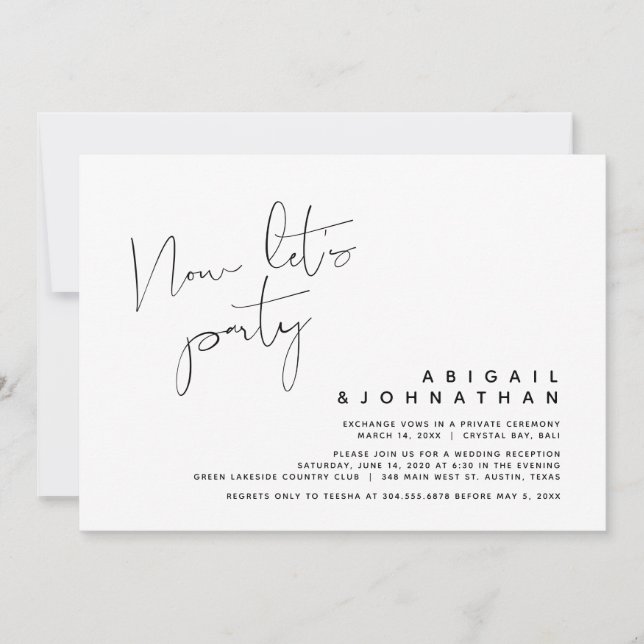 Invitation Mariage Moderne Intime, Maintenant Faisons la Fête (Devant)