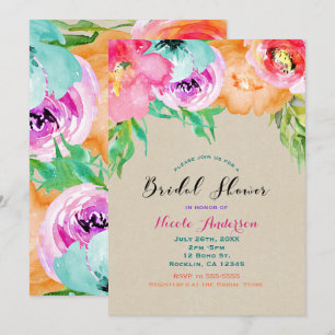 Invitation Mariage Moderne Kraft Brun Floral Clair