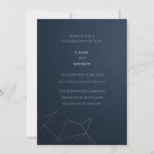 Invitation Mariage moderne ligne artistique géométrique Navy