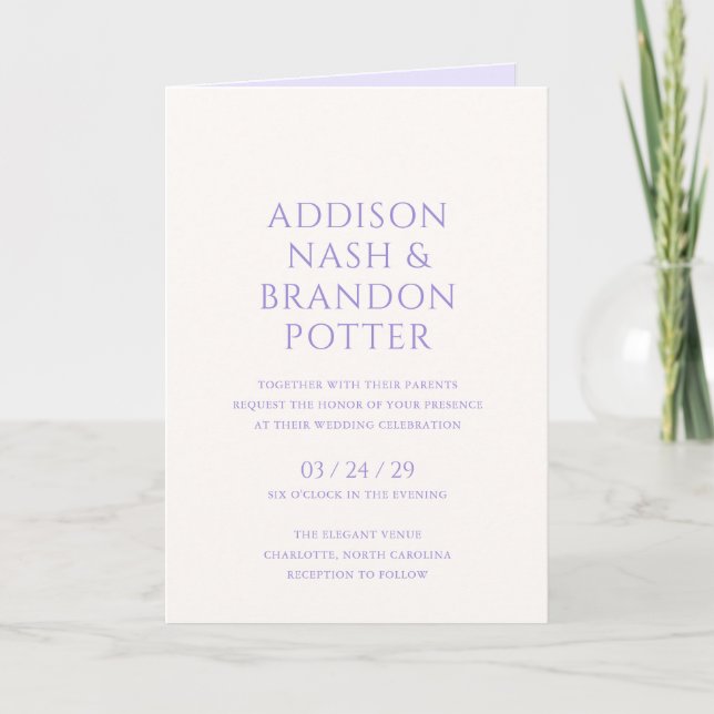 Invitation Mariage moderne Lilac élégant (Devant)