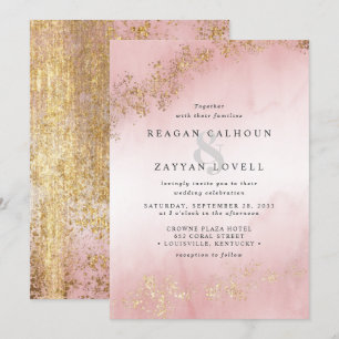 Invitation Mariage moderne Luxe Gold Flecks Blush Rose Mist