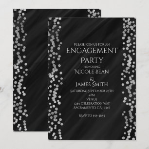 Invitation Mariage Moderne Luxe Noir et Argent Faux