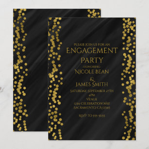 Invitation Mariage Moderne Luxueux Noir et Or Faux Fiançaille