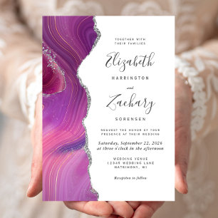 Invitation Mariage moderne Magenta Silver Agate