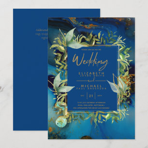 Invitation Mariage moderne Midnight Blue Gold Greenery