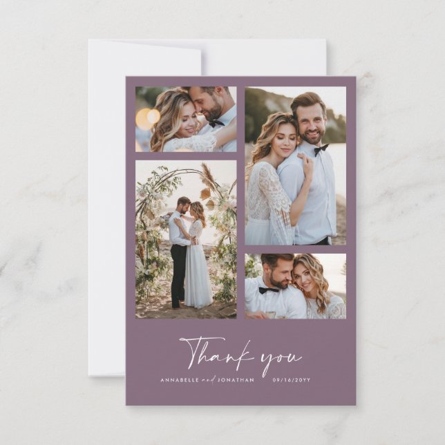 Invitation Mariage moderne miniature photo merci chic violet (Devant)