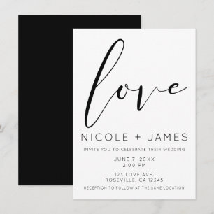 Invitation Mariage moderne minimal d'AMOUR noir et blanc