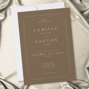 Invitation Mariage Moderne Minimaliste au Chocolat Brun Éléga
