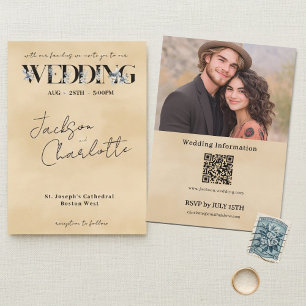 Invitation Mariage moderne minimaliste avec code QR photo et 