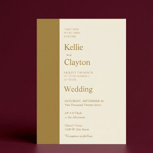 Invitation Mariage Moderne Minimaliste Barre D'or Ivoire