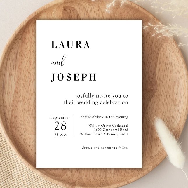 Invitation Mariage moderne minimaliste blanc personnalisé (Créateur téléchargé)