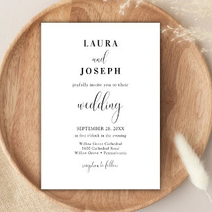 Invitation Mariage Moderne Minimaliste Blanc Personnalisé