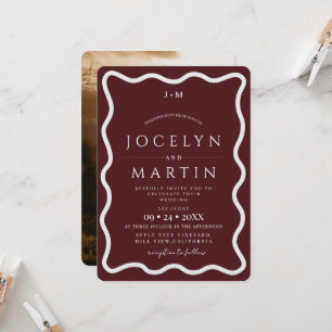 Invitation Mariage Moderne & Minimaliste Bordeaux et Blanc