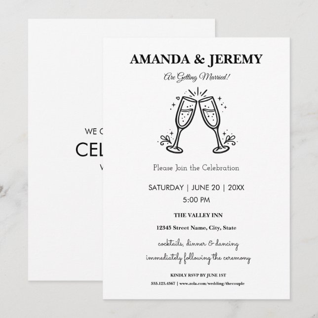 Invitation Mariage Moderne Minimaliste Élégant (Devant / Derrière)