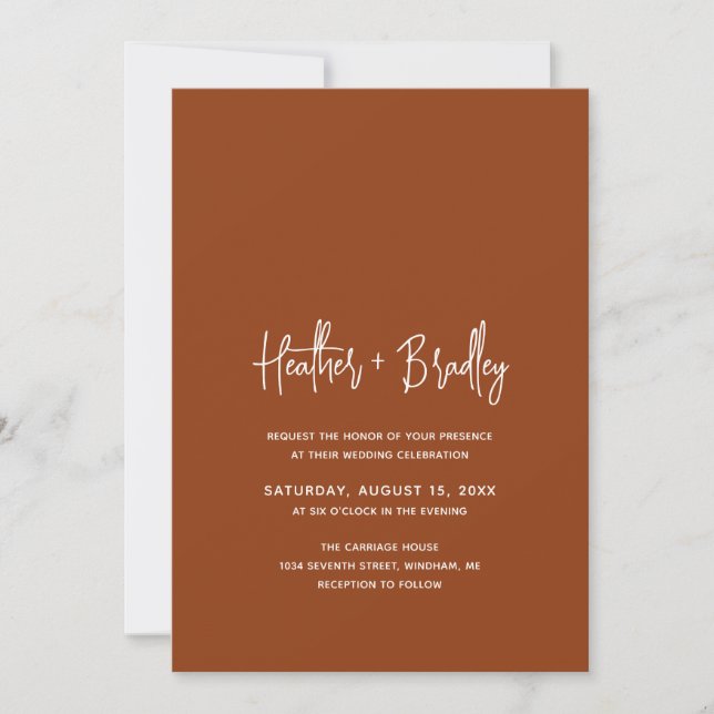 Invitation Mariage moderne minimaliste en terre cuite (Devant)
