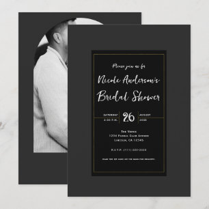 Invitation Mariage moderne minimaliste gris noir or