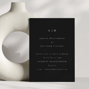 Invitation Mariage Moderne Minimaliste Monogramme Noir Blanc