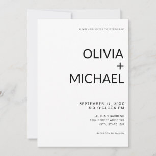 Invitation Mariage moderne minimaliste noir et blanc