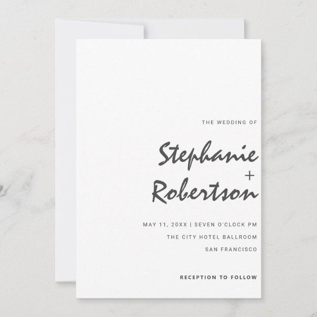 Invitation mariage moderne minimaliste noir et blanc en écrit (Devant)
