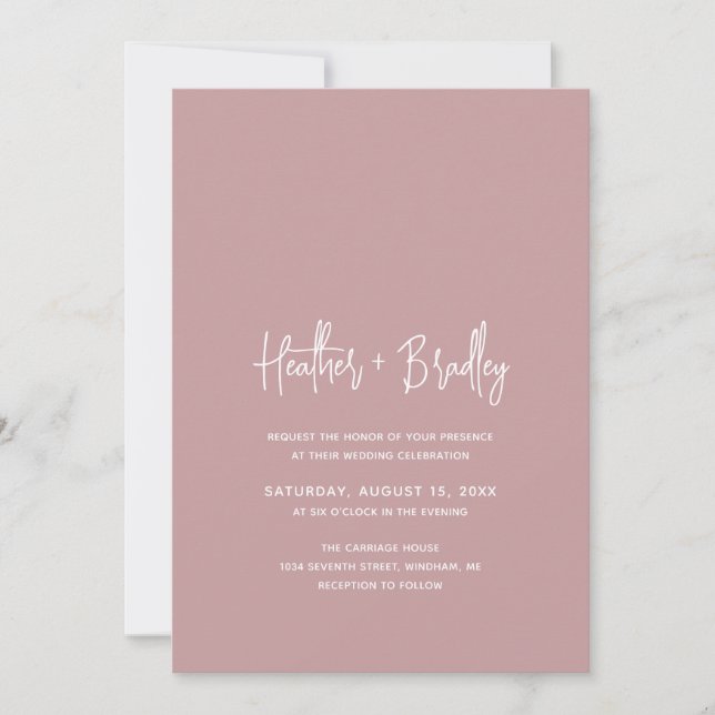 Invitation Mariage moderne minimaliste rose (Devant)