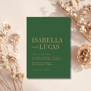 Invitation Mariage Moderne Minimaliste Vert Forêt et Or