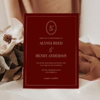 Invitation Mariage Moderne Monogramme Classique Rouge Vin