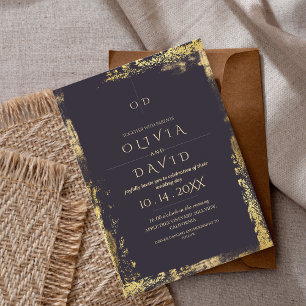 Invitation Mariage moderne Moody Purple Gold