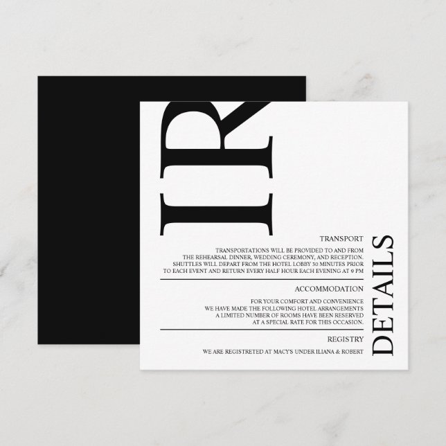 Invitation Mariage moderne noir - Détails (Devant / Derrière)