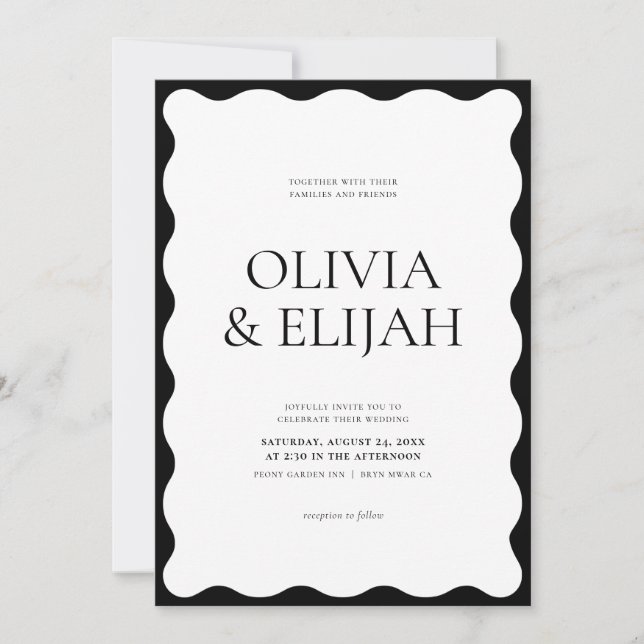 Invitation Mariage moderne noir et blanc (Devant)