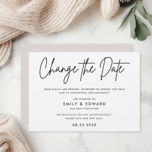 Invitation Mariage Moderne Noir et Blanc Changement de Date