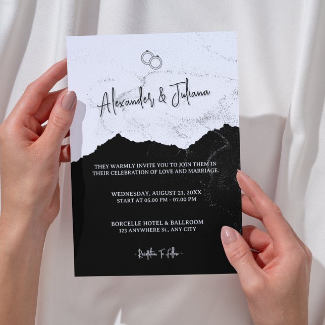 Invitation Mariage moderne noir et blanc | Code QR du site (Créateur téléchargé)