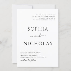Invitation Mariage moderne noir et blanc. Simple minimaliste