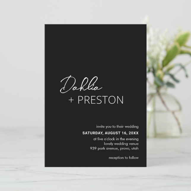 Invitation Mariage moderne noir minimal (Debout devant)