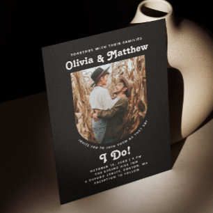 Invitation Mariage Moderne Noir   Photo Minimaliste Élégante