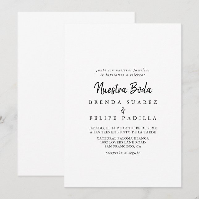 Invitation Mariage moderne Nuestra Boda (Devant / Derrière)